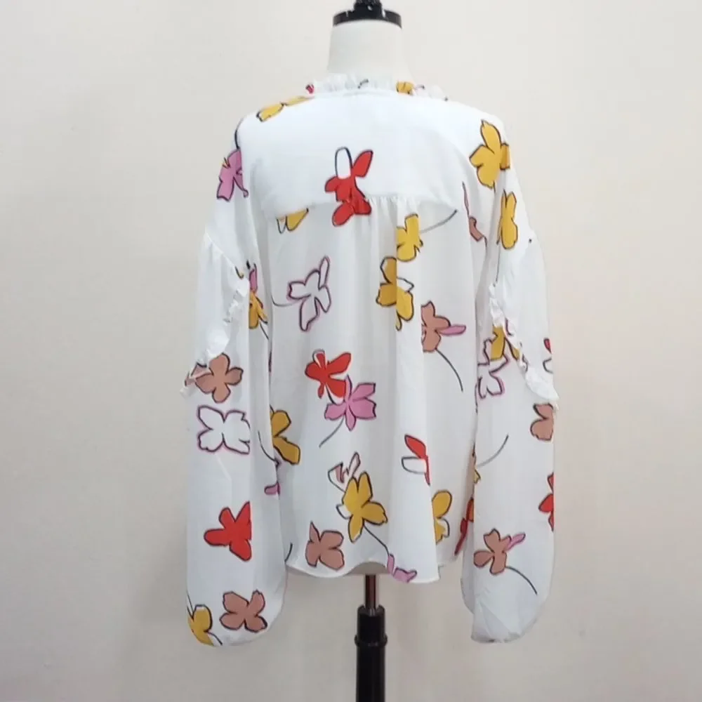 Ted Baker London Thurso Floral Print Stretch Woven Balloon Sleeve Blouse Size 4 - Picture 9 of 15
